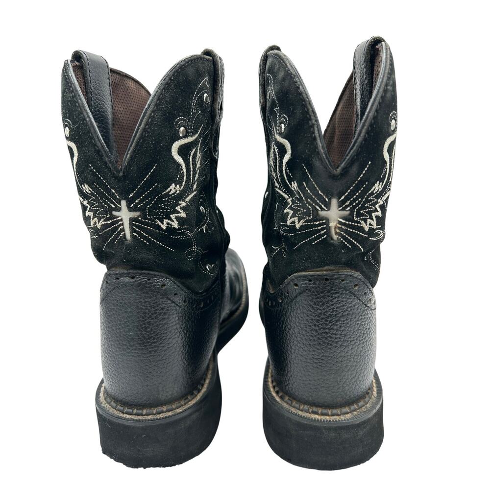 Justin Mandra Gypsy Western Cowgirl Boots Black Sparkle Leather Suede Square 9.5 - Picture 2 of 8